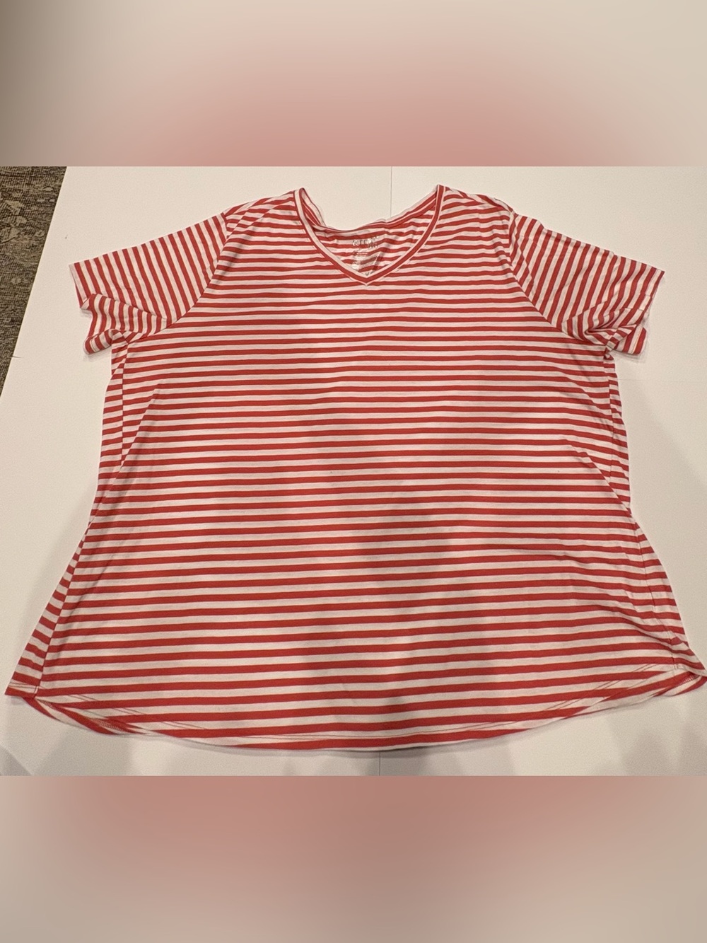 Red & White Striped V-Neck Top